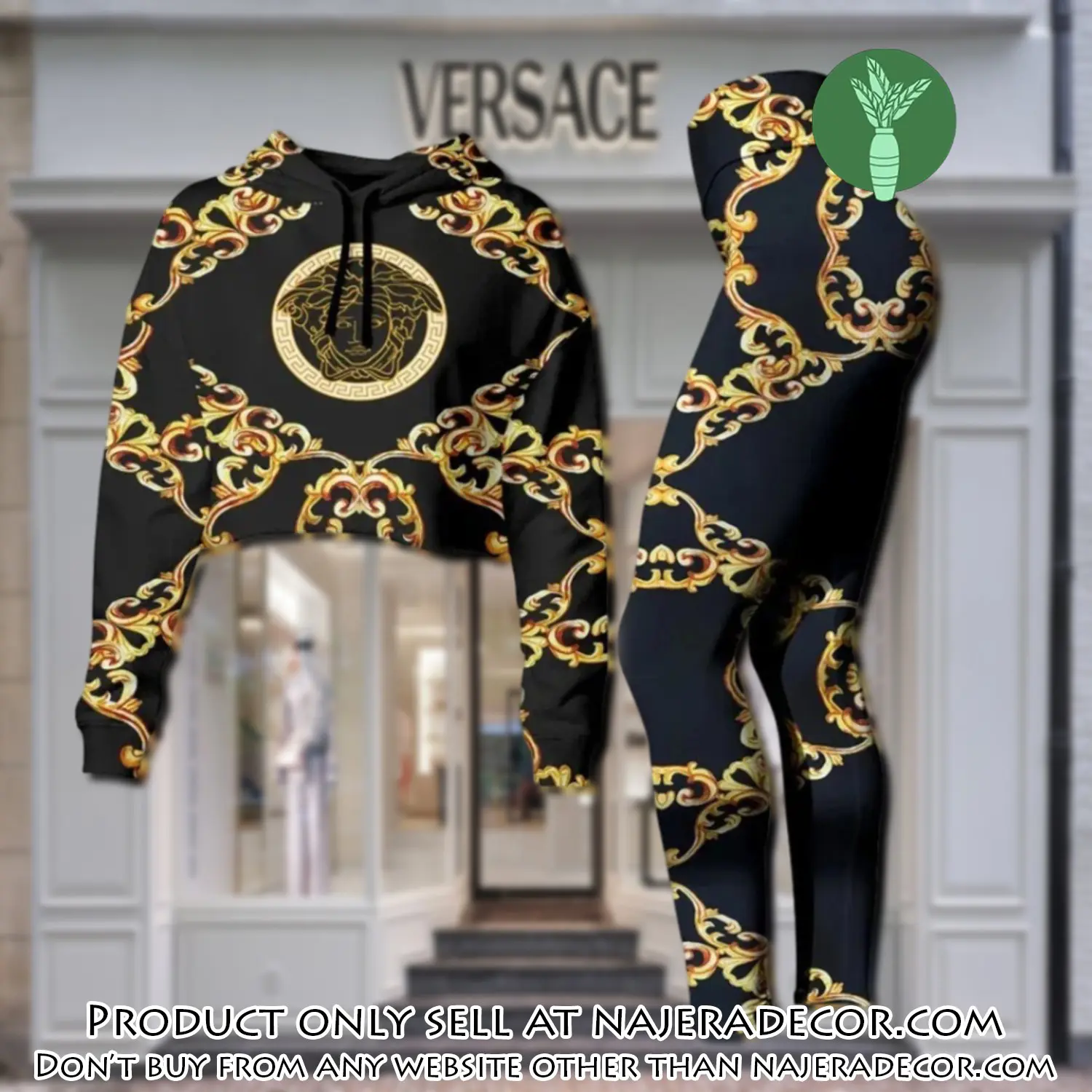 Versace medusa golden luxury brand clothes leggings and crop top set for women njr2644224
